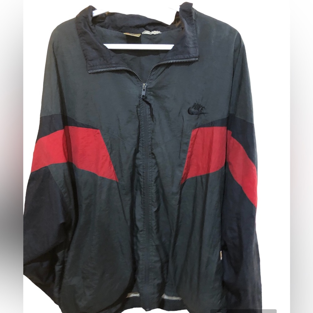 Vintage 1990s Nike Swosh Windbreaker Jacket Red And Black XXL Size Tag Cut Read